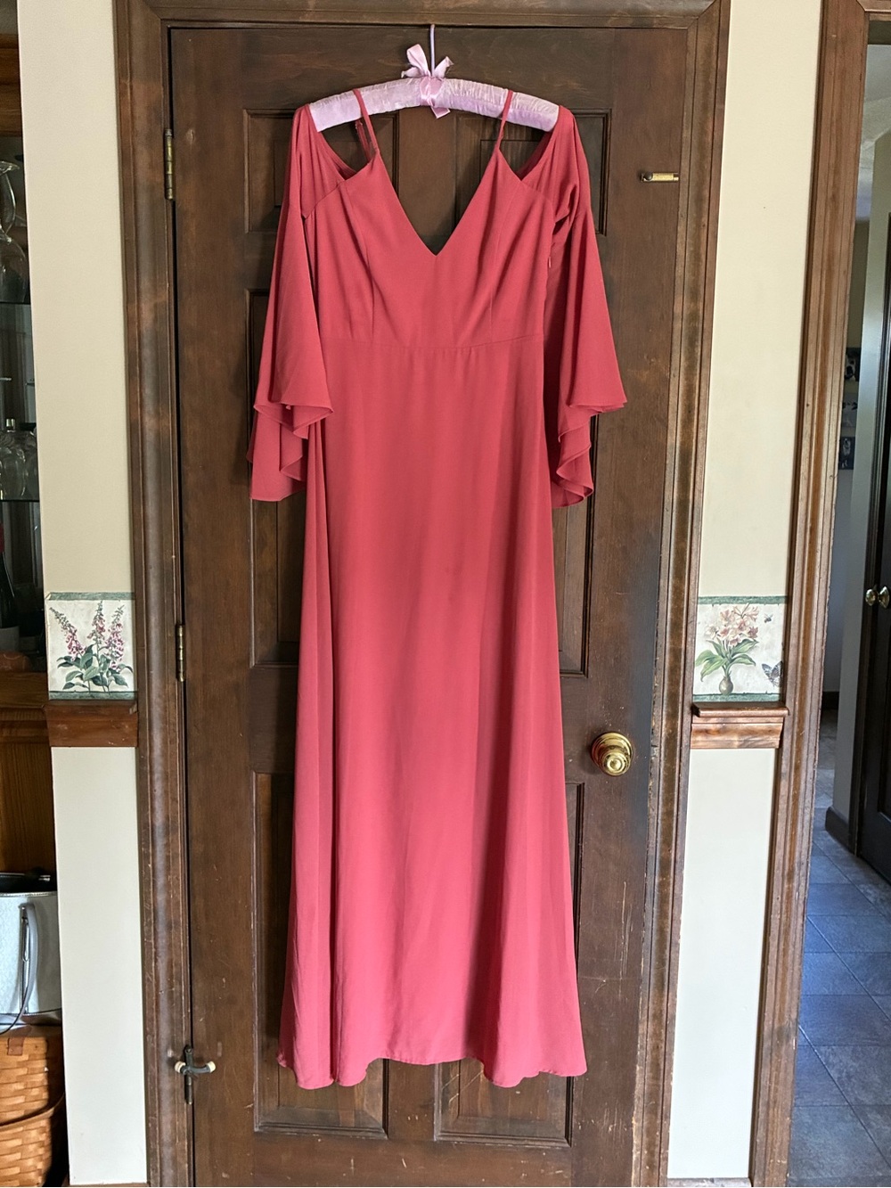 Lulu's Dusty Coral Cold-Shoulder Maxi Dress